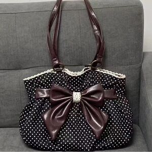 Versace Black and Brown Polka Dot Shoulder Bag with Bow